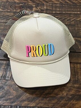 Pride Proud Cream rainbow Trucker Hat with Mesh Back